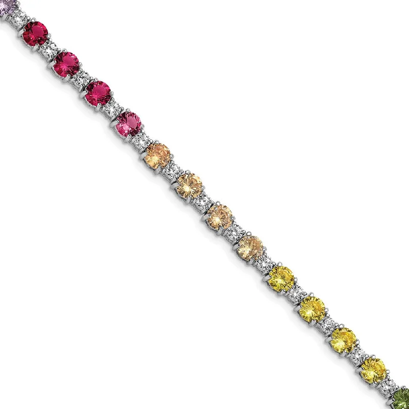 Women’s bangles-Sterling Silver Rhodium-plated Colorful Round CZ Bracelet-WBC-QG5709-7.5