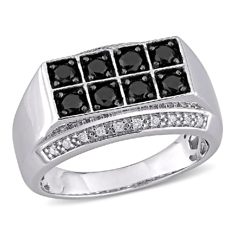 Women’s luxury rings-Miadora Sterling Silver Men's 1ct TDW Black and White Diamond Double Row Band Ring