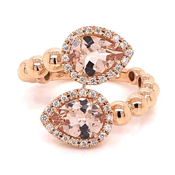 Women’s cluster engagement rings-CASATO Contrarié Twist Morganite Diamond Ring