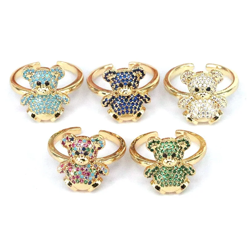 Women’s luxury wedding rings-Ig Style Cute Bear Copper Plating Inlay Zircon Gold Plated Open Rings