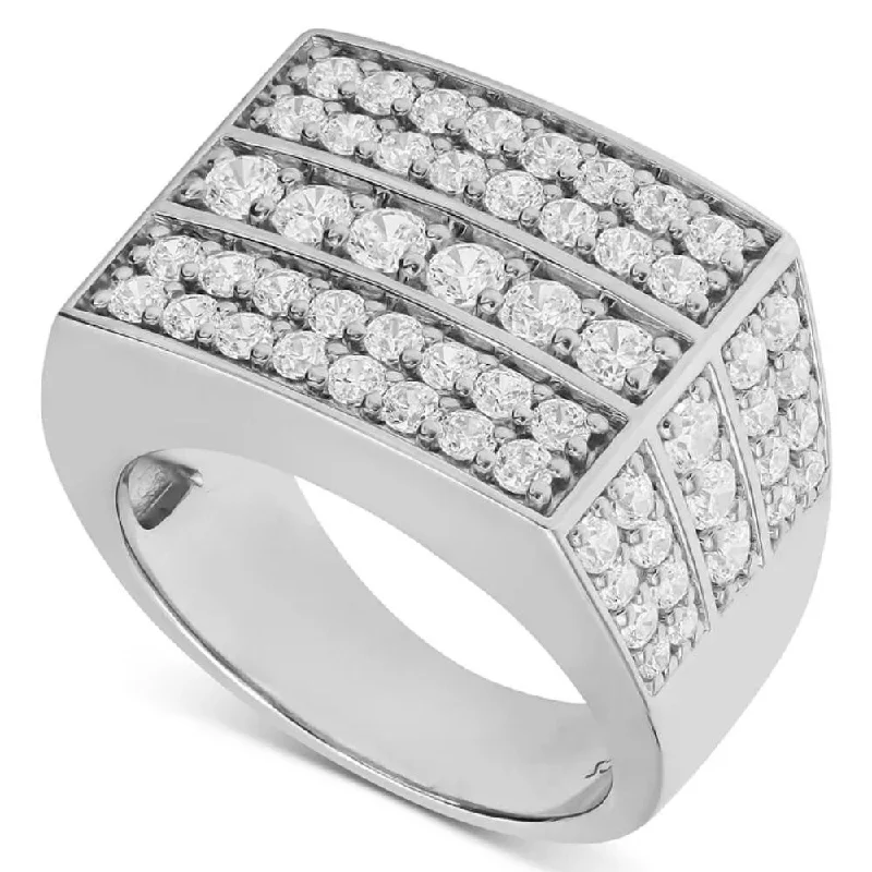 Women’s unique gemstone rings-3 1/4 Ct Diamond Men's Multi-Cluster Wide Ring in White Gold