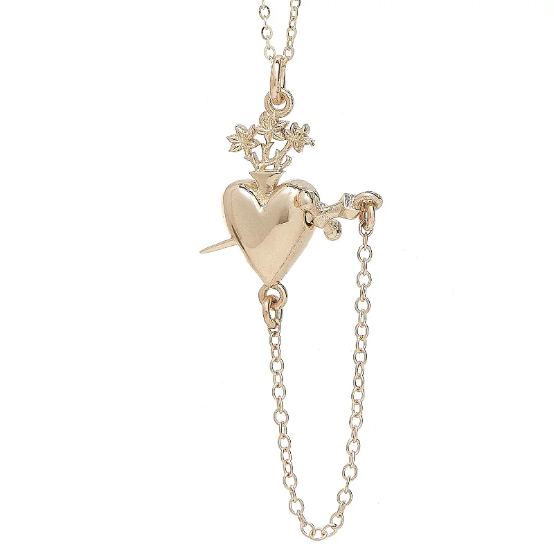 Women’s gold chain with pendant necklaces-SACRED HEART DROP