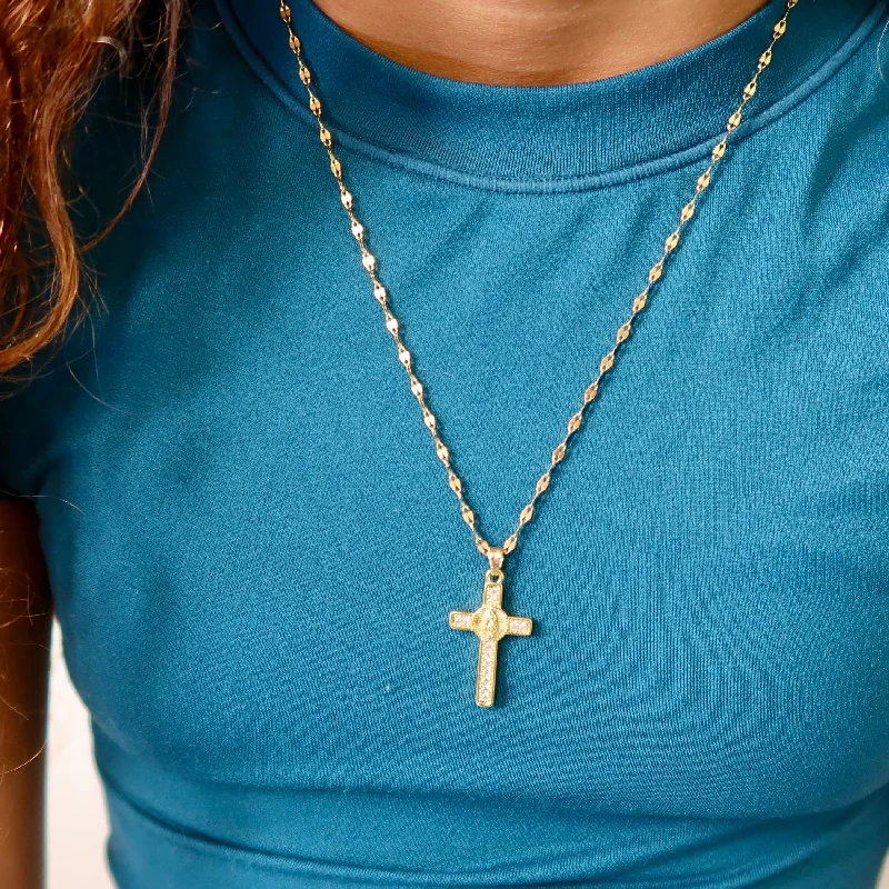 Women’s gold necklaces-Gold Virgin Mary Accent Cross Necklace