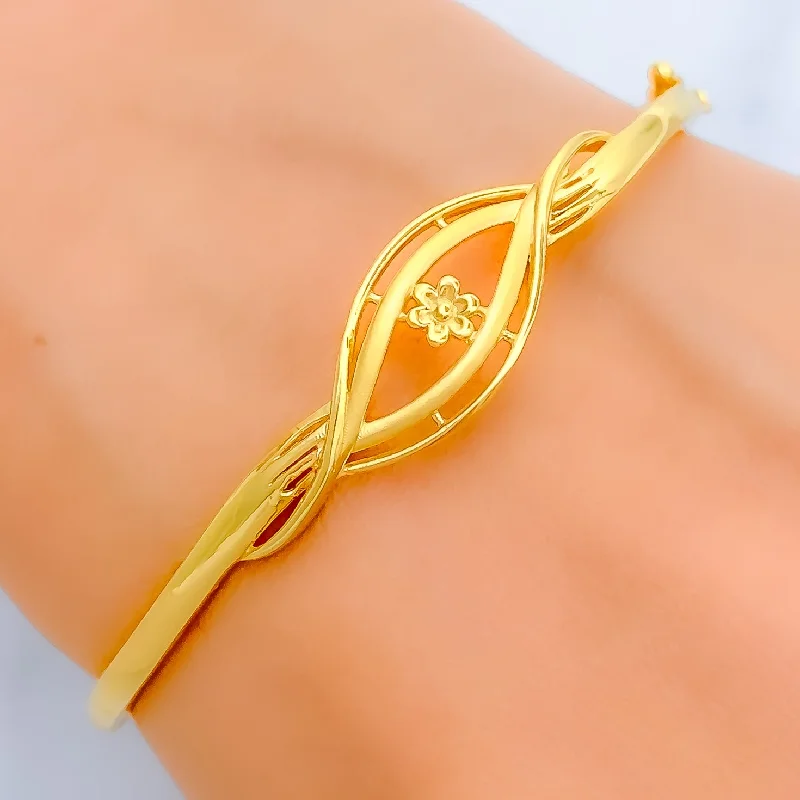 Women’s floral bracelets-Dainty Delicate Flower 22k Gold Bangle Bracelet