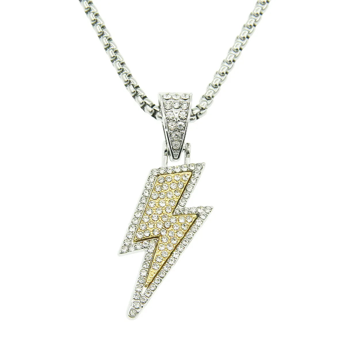 Women’s diamond heart necklaces-Full Rhinestone Two-tone Lightning Pendant Necklace Niche Long Sweater Chain