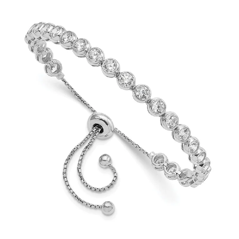 Women’s engraved bracelets-Sterling Silver Rhodium-plated CZ Adjustable Bracelet-WBC-QG4176