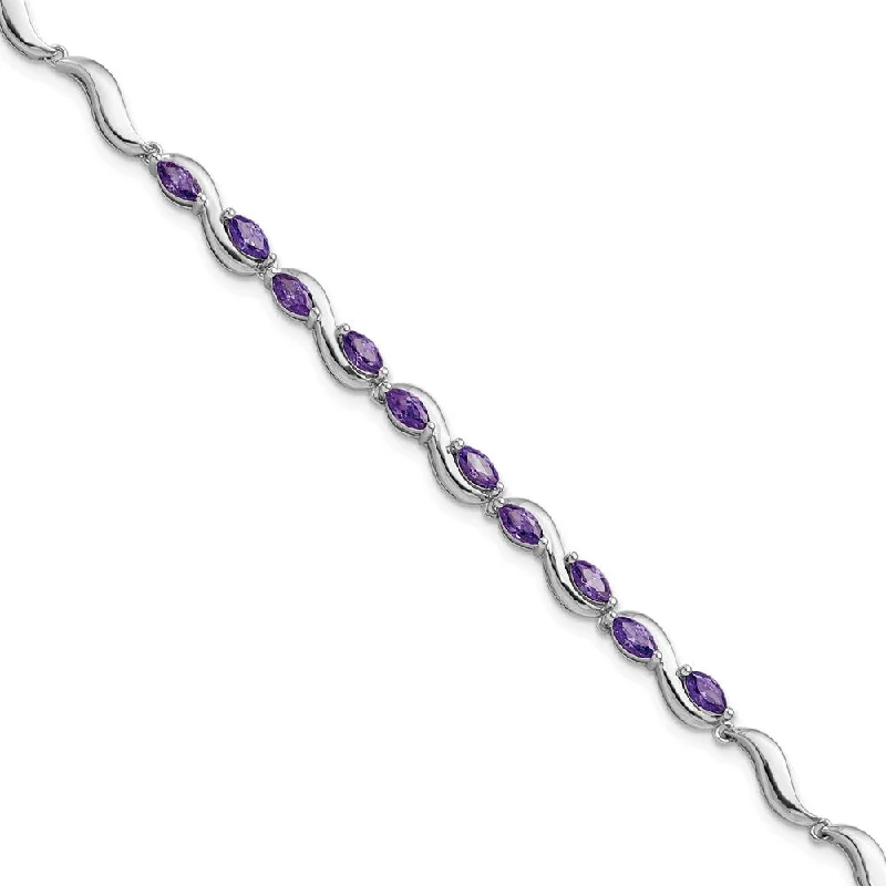 Women’s vintage bracelets-Sterling Silver Rhodium plated Purple CZ Bracelet-WBC-QG5934-8