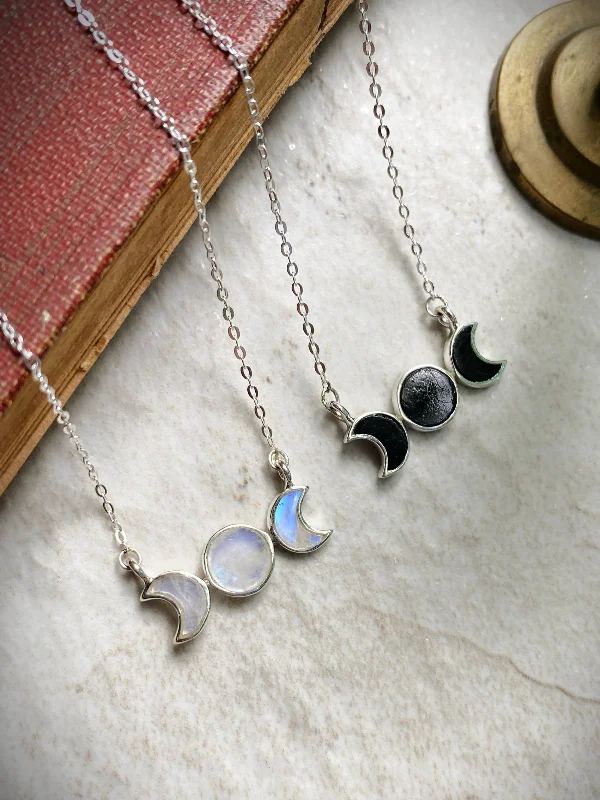 Women’s two-tone necklaces-Stone Moon Phase Necklace