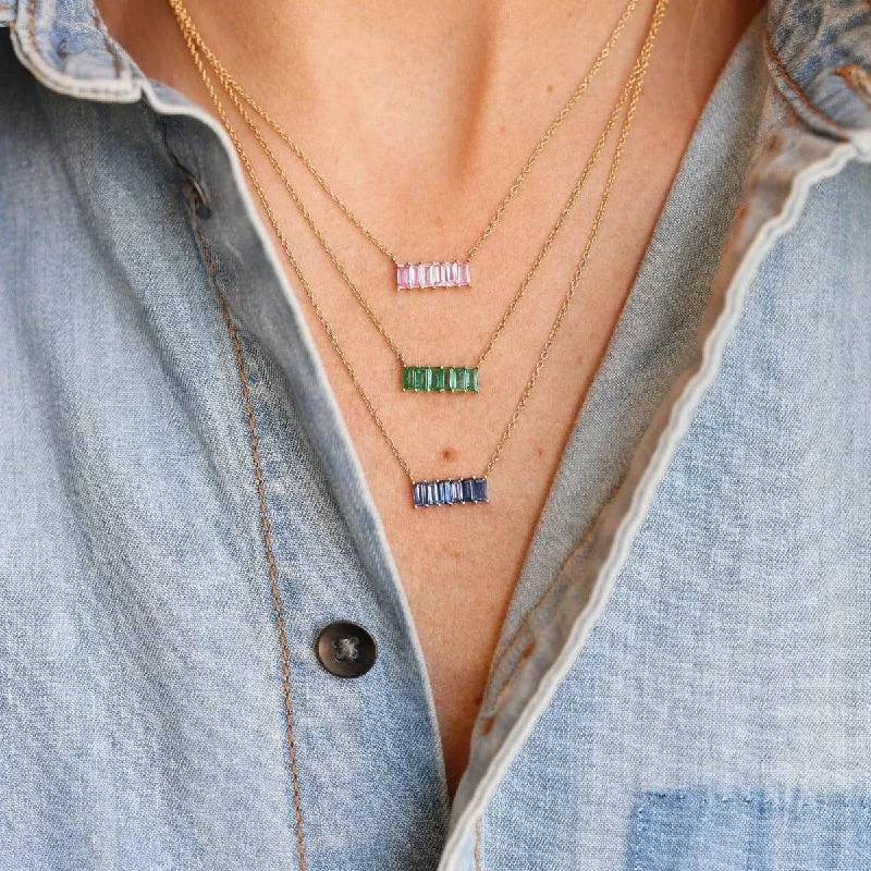 Women’s opal necklaces-Emerald Baguette Staple Necklace