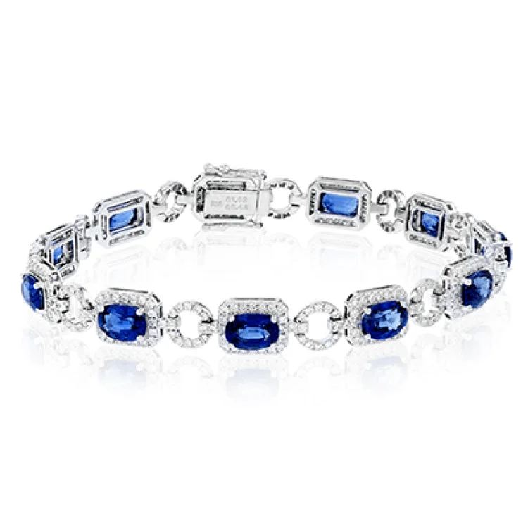 Women’s pearl stretch bracelets-This 18k white gold bracelet is an instant heirloom with 9.06 ctw of blue sapphires and 2.21 ctw of round brilliant white diamonds.