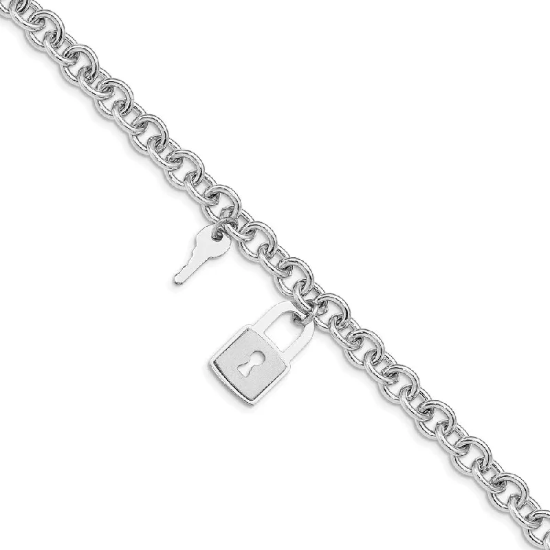 Women’s layered bangles-Sterling Silver Rhodium-plated Lock and Key Bracelet-WBC-QG4830-7.5