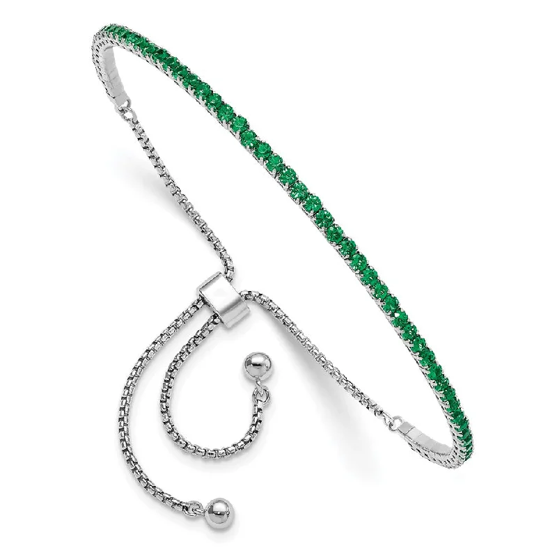 Women’s chakra bracelets-Sterling Silver Rhod-Plated May Green CZ Adjustable Bracelet-WBC-QG5696MAY