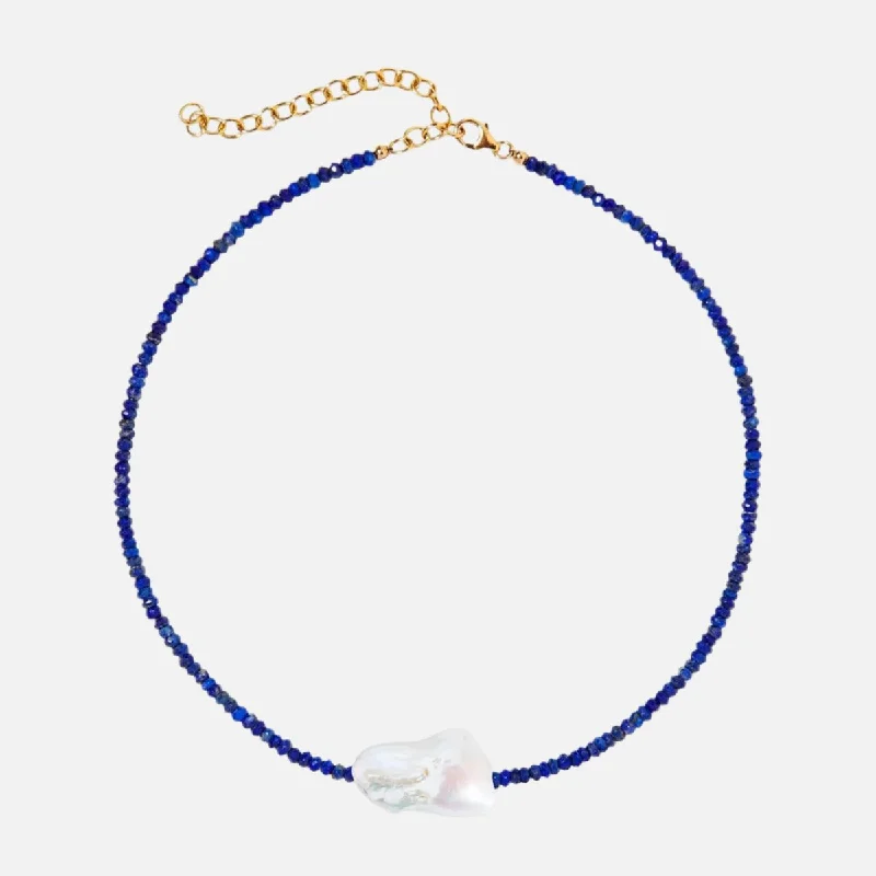 Women’s cocktail necklaces-Lapis Single Baroque Pearl Gemstone Necklace