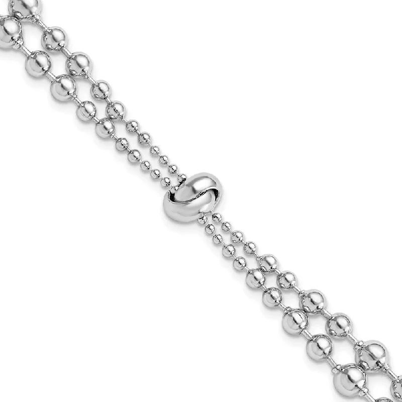 Women’s stretch bracelets-Sterling Silver Rhodium-plated Polished Beaded w/ 1.5in ext. Bracelet-WBC-QG5977-6.5