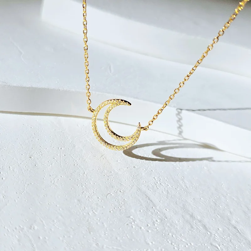 Women’s diamond heart necklaces-Gold Sterling Moon Necklace