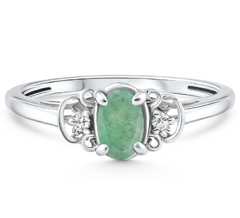 Women’s matching engagement and wedding rings-1/2Ct Oval Emerald & Lab Grown Diamond Ring 10k White Gold