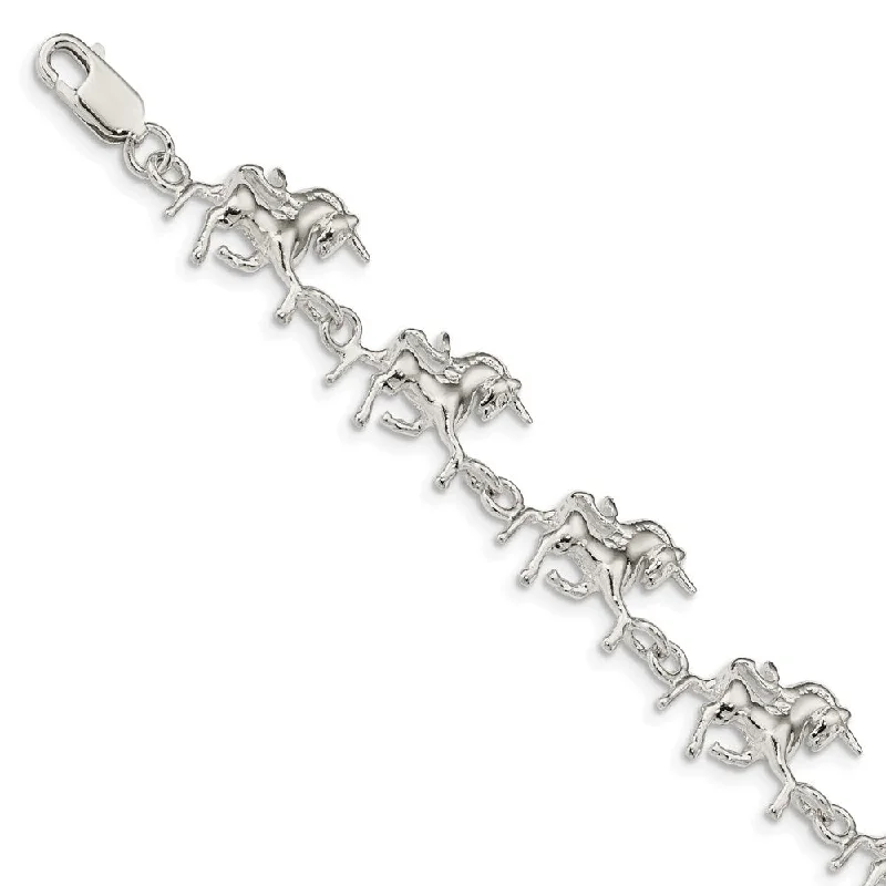 Women’s custom bracelets-Sterling Silver Unicorns Bracelet-WBC-QA14-7