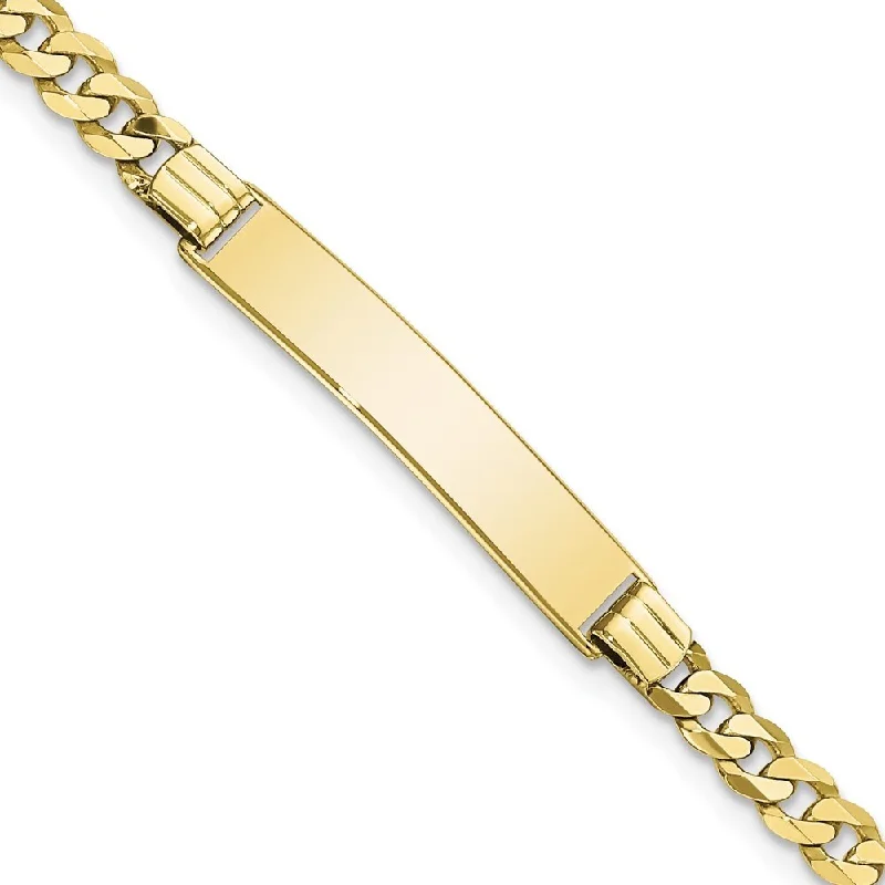 Women’s luxurious gold bracelets-10k Yellow Gold Flat Curb Link ID Bracelet, 7" (W-6.28mm)