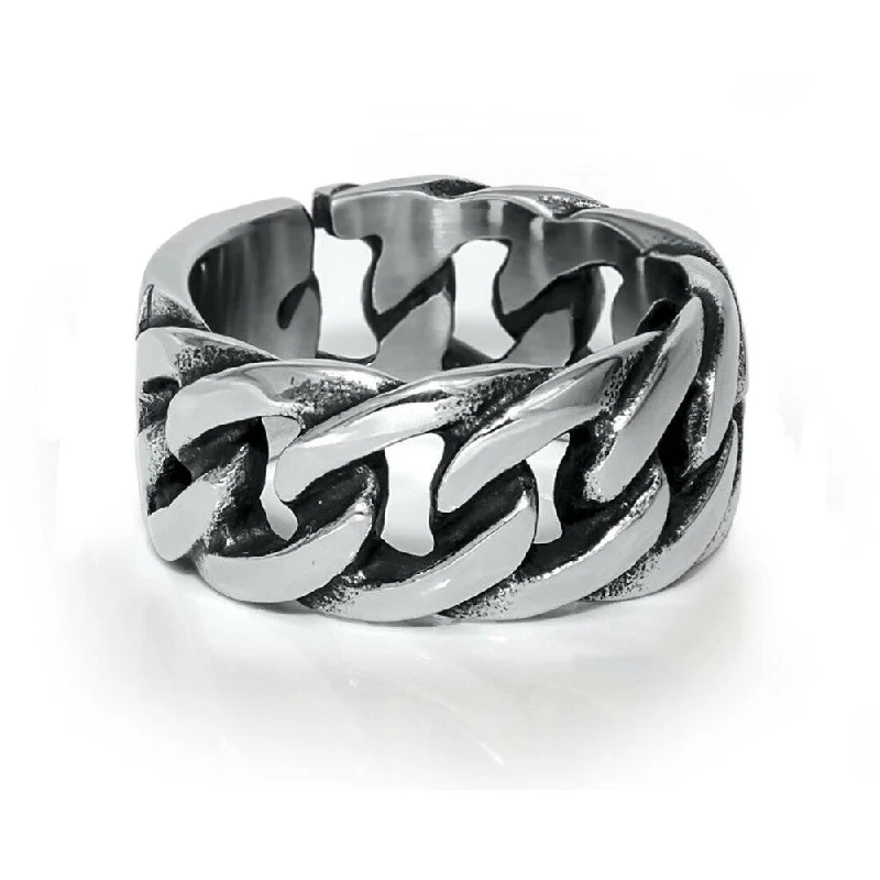 Women’s custom-designed engagement rings-Men's Chain Link Biker RING Stainless Steel Retro Design Comfort Fit