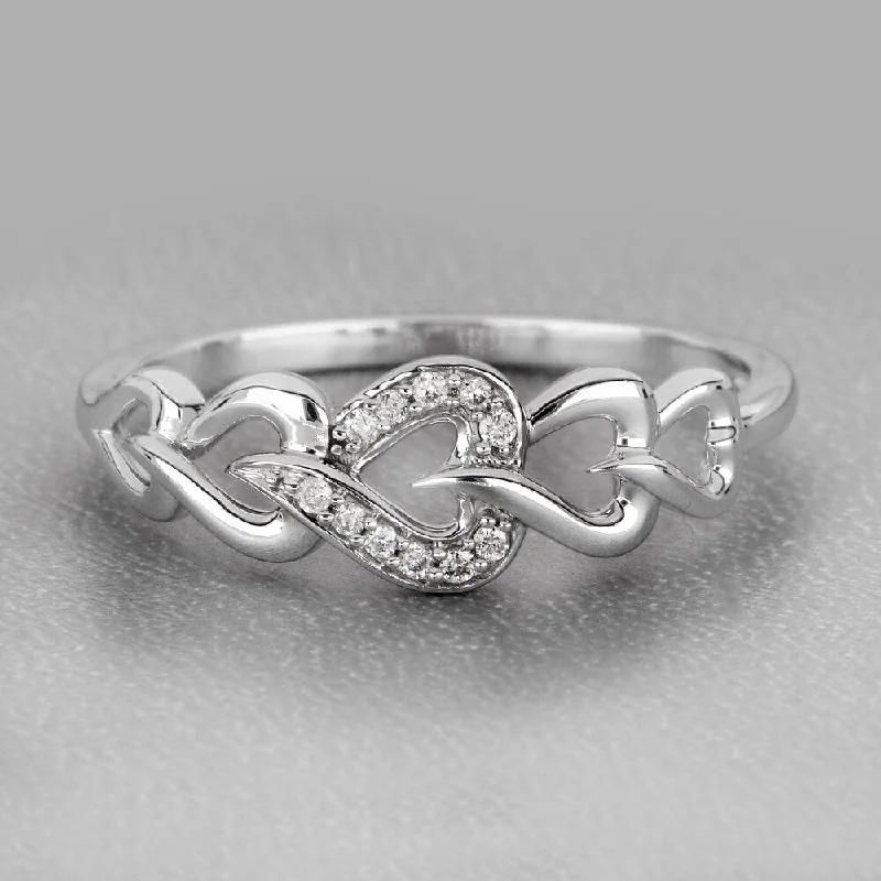 Women’s custom gemstone rings-De Couer 10k White Gold 1/20ct TDW Diamond Connecting Heart Ring