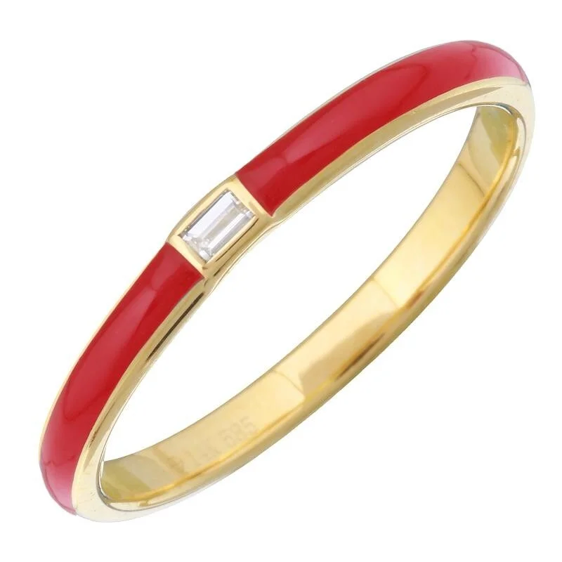 Women’s heart-shaped rings-Joelle Collection Carnelian Enamel & Diamond Band Ring 14K Yellow Gold Ring Size 6.5