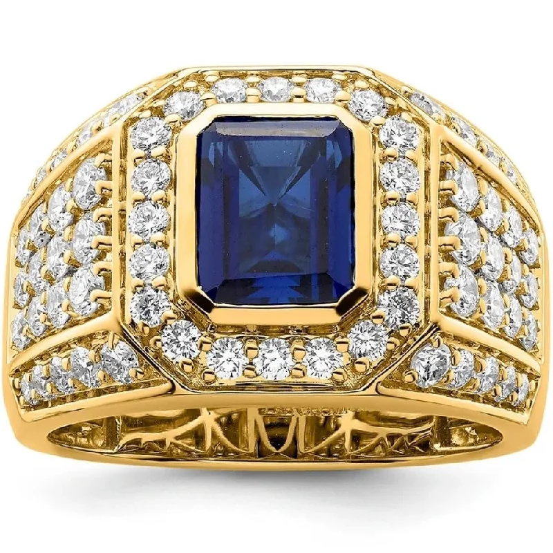 Women’s luxury rings-4 1/2Ct TW Men's Created Sapphire & Lab Grown Diamond Ring in Yellow Gold