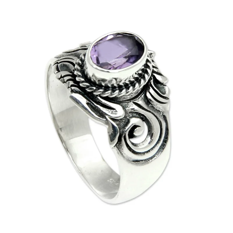 Women’s two-tone rings-Handmade Majesty Men's Amethyst Sterling Silver Ring (Indonesia)