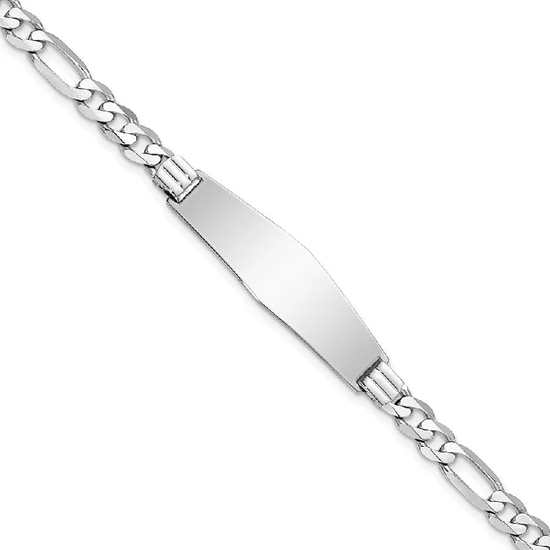 Women’s luxurious gold bracelets-14k White Gold 9mm Figaro Link Soft Diamond Shape ID Bracelet, 7"