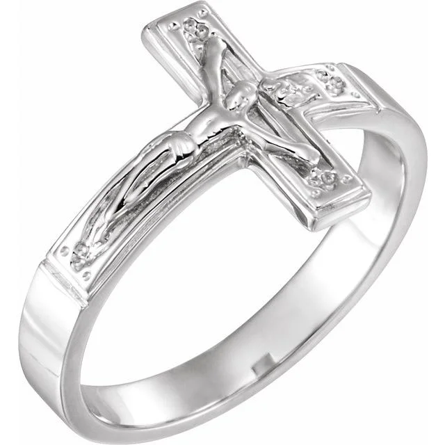 Women’s stackable engagement rings-14K White 12 mm Crucifix Ring