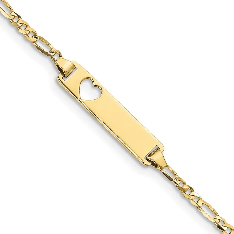 Women’s diamond bangle bracelets-10k Yellow Gold Figaro Link ID Bracelet, 5.5" (W-4.3mm)