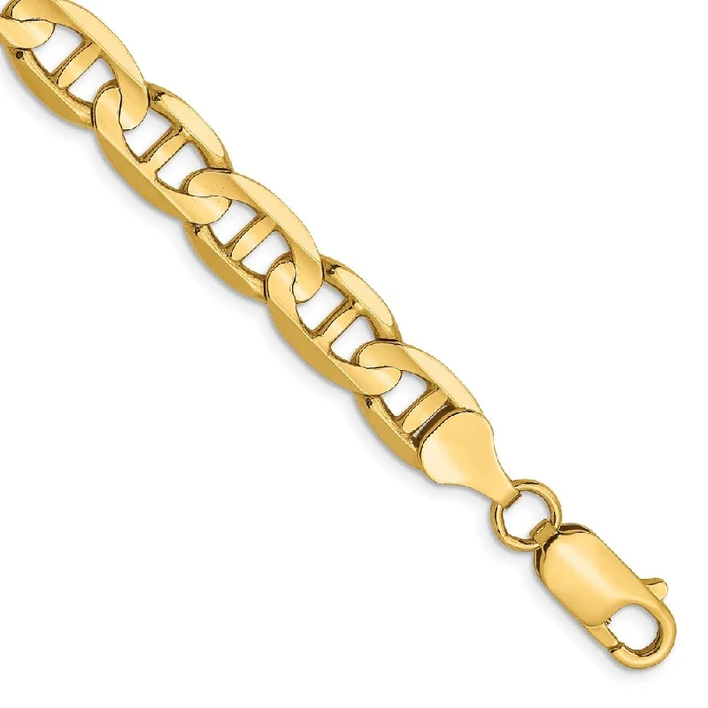 Women’s gold bangle bracelets-14k Yellow Gold 7mm Concave Anchor Chain Bracelet, 8"