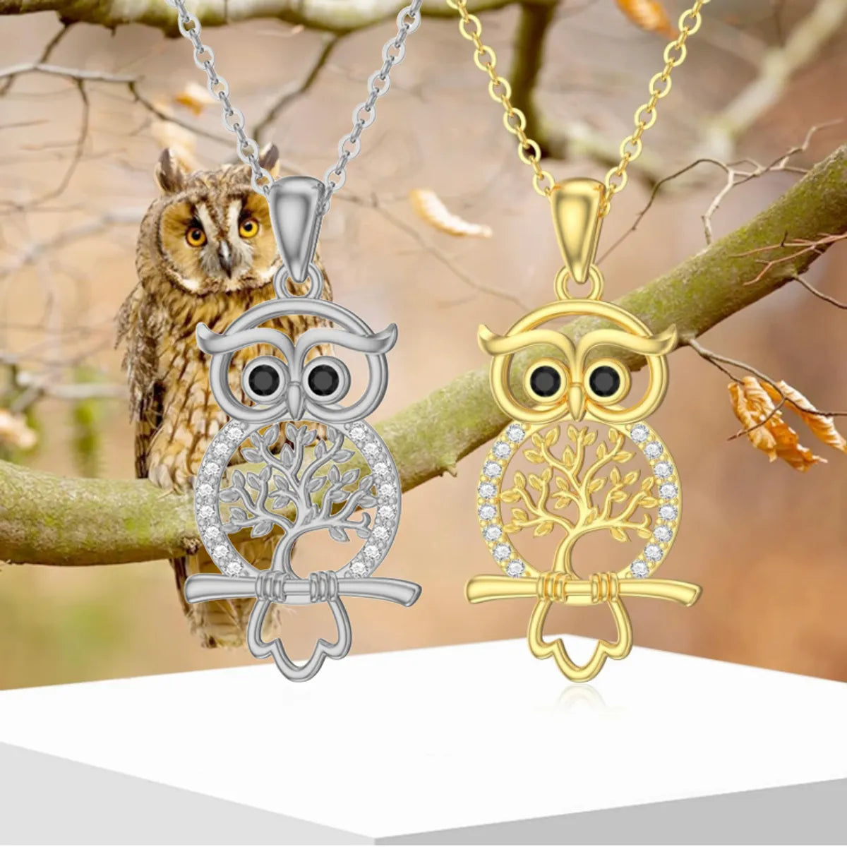 Women’s personalized necklaces-Elegant Simple Style Owl Bc1035 Lucky Tree Alloy Plating Inlay Rhinestones Gold Plated Silver Plated Women's Pendant Necklace