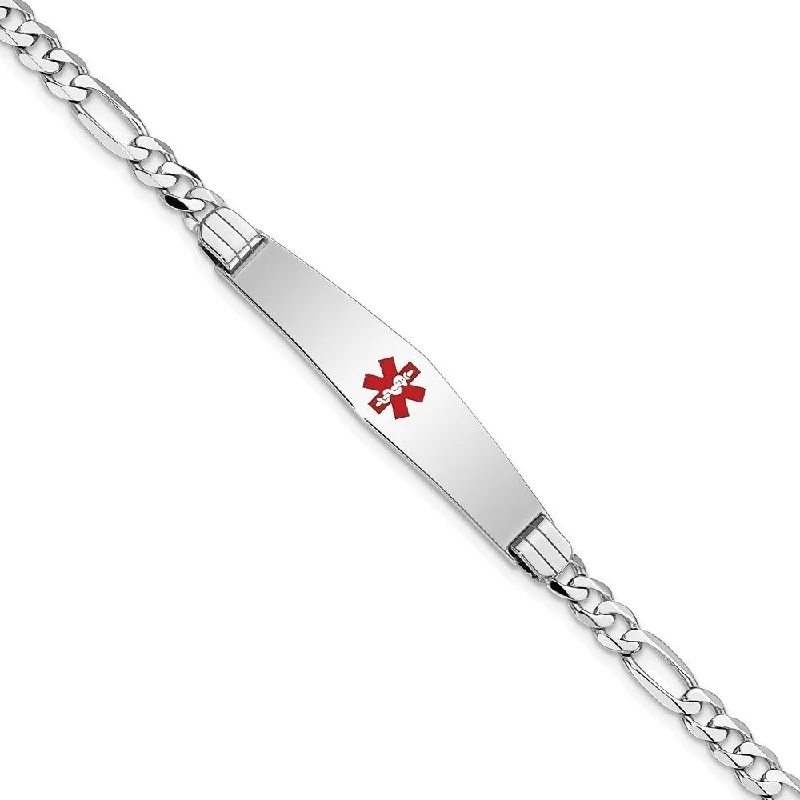 Women’s vintage bracelets-14k White Gold 4.5mm Medical Soft Diamond Shape Red Enamel Figaro Link ID Bracelet, 7"