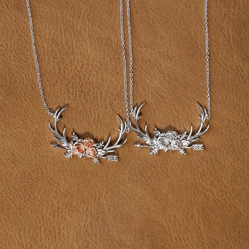 Women’s rose gold necklaces-The Antler & Floral Necklace