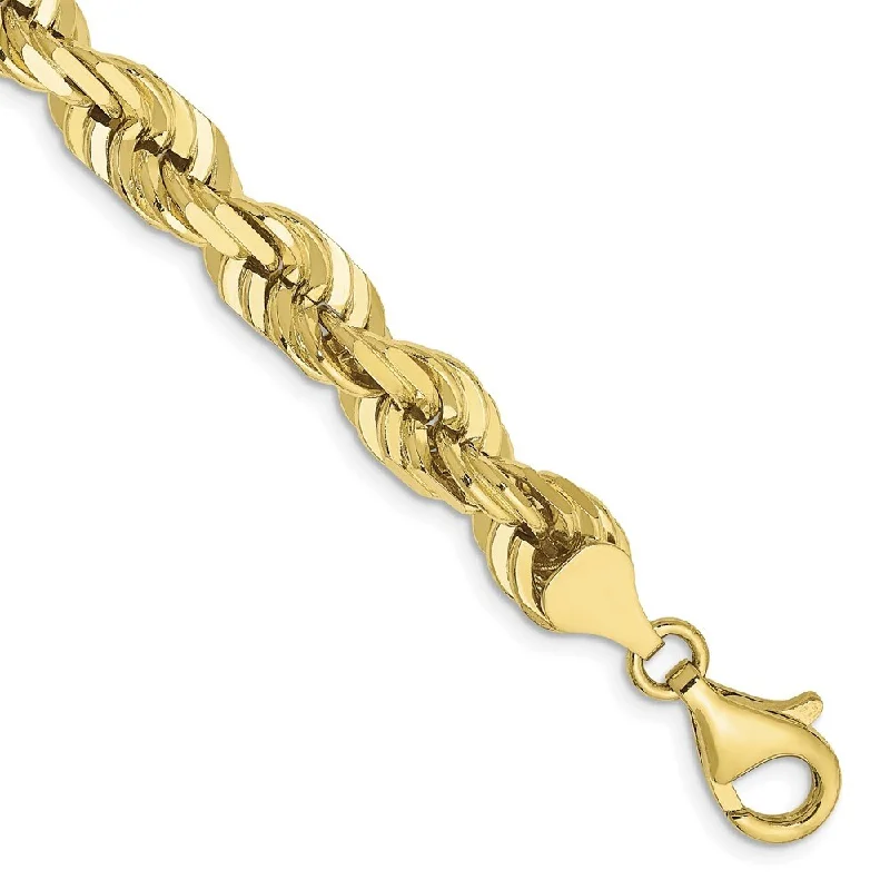 Women’s statement bracelets-10k Yellow Gold 7mm Diamond-cut Rope Chain Bracelet, 8"