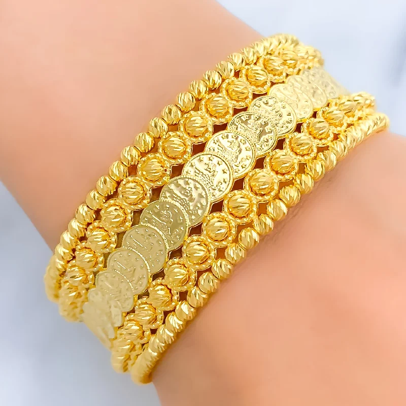 Women’s sparkling bangles-Bold 21k Gold Coin Bangle Bracelet