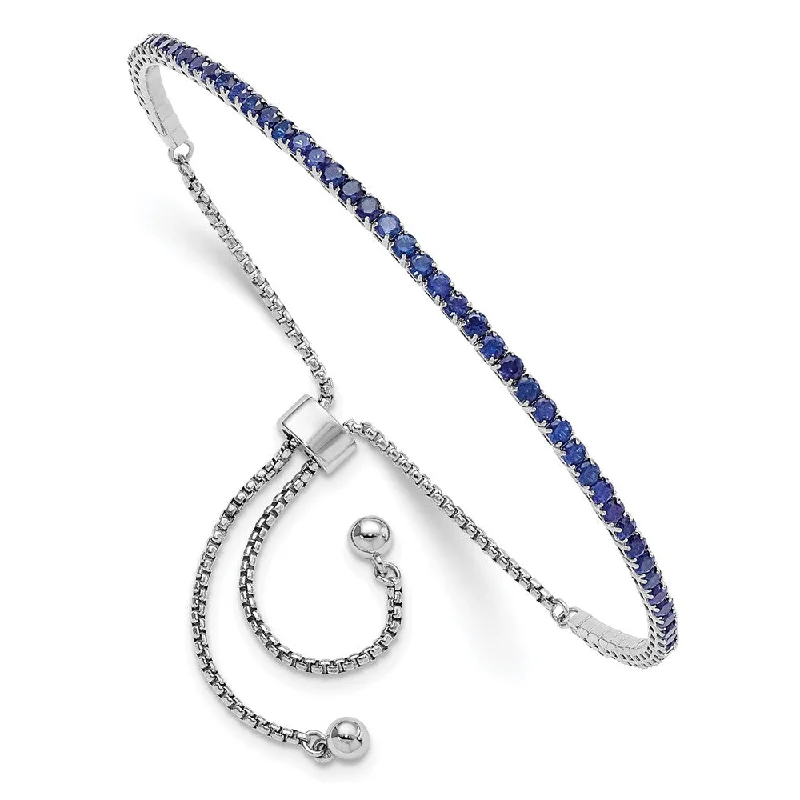 Women’s thin bangles-Sterling Silver Rhod-Plated September Blue CZ Adjustable Bracelet-WBC-QG5696SEP