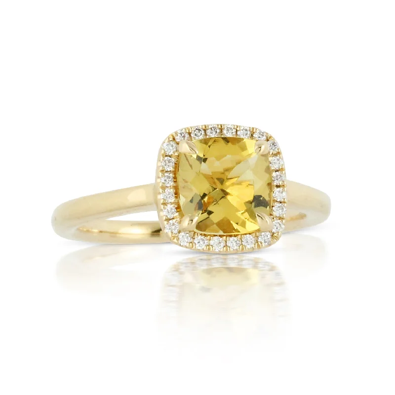 Women’s diamond band engagement rings-Yellow Beryl and Diamond Ring