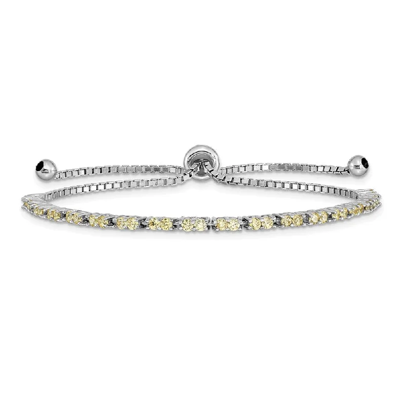 Women’s custom-made bracelets-Sterling Silver Rhod-plated November Yellow CZ Adjustable Bracelet-WBC-QG4757NOV