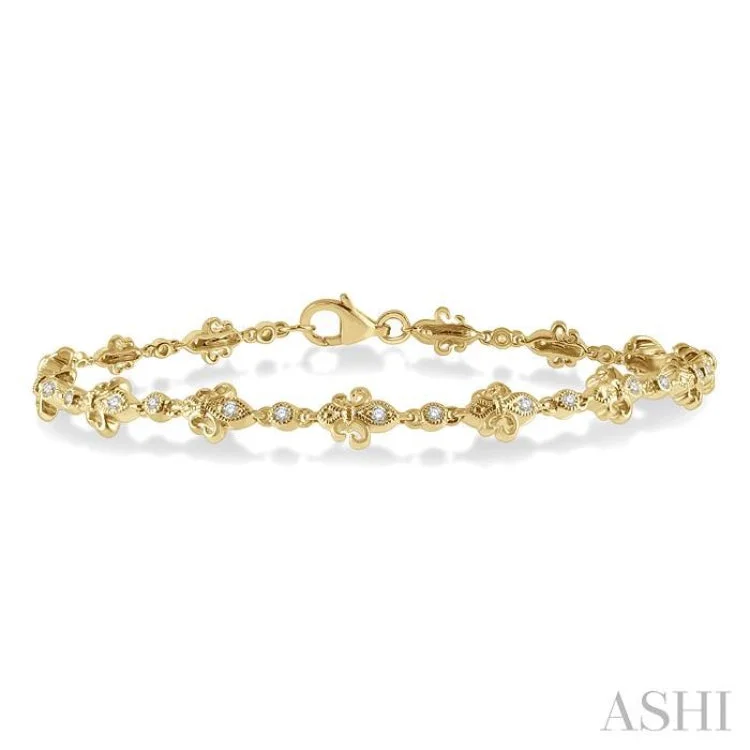 Women’s double-layered bracelets-1/3 ctw Fleur De Lis Round Cut Diamond Link Bracelet in 10K Yellow Gold