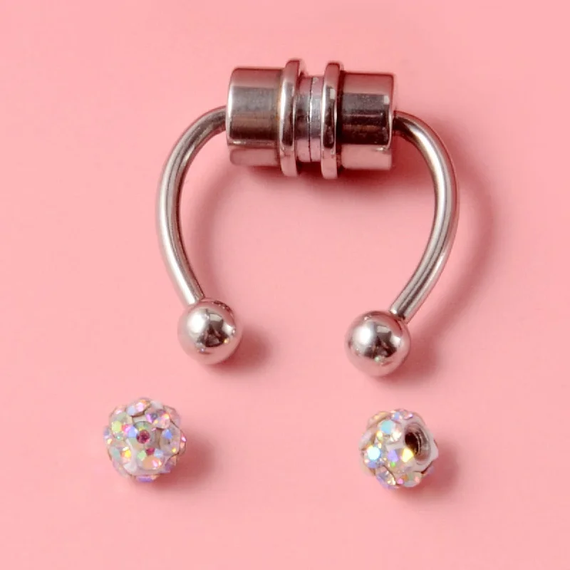 Magnet Nose Ring Steel Color-AB Rhinestone Ball