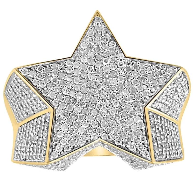 Women’s minimalist rings-2Ct Diamond Men's Yellow Gold Star Ring