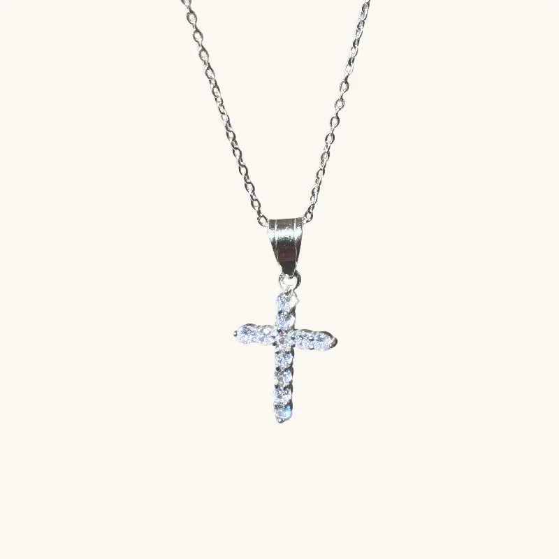 Women’s multi-strand necklaces-Silver Diamond Cross Necklace