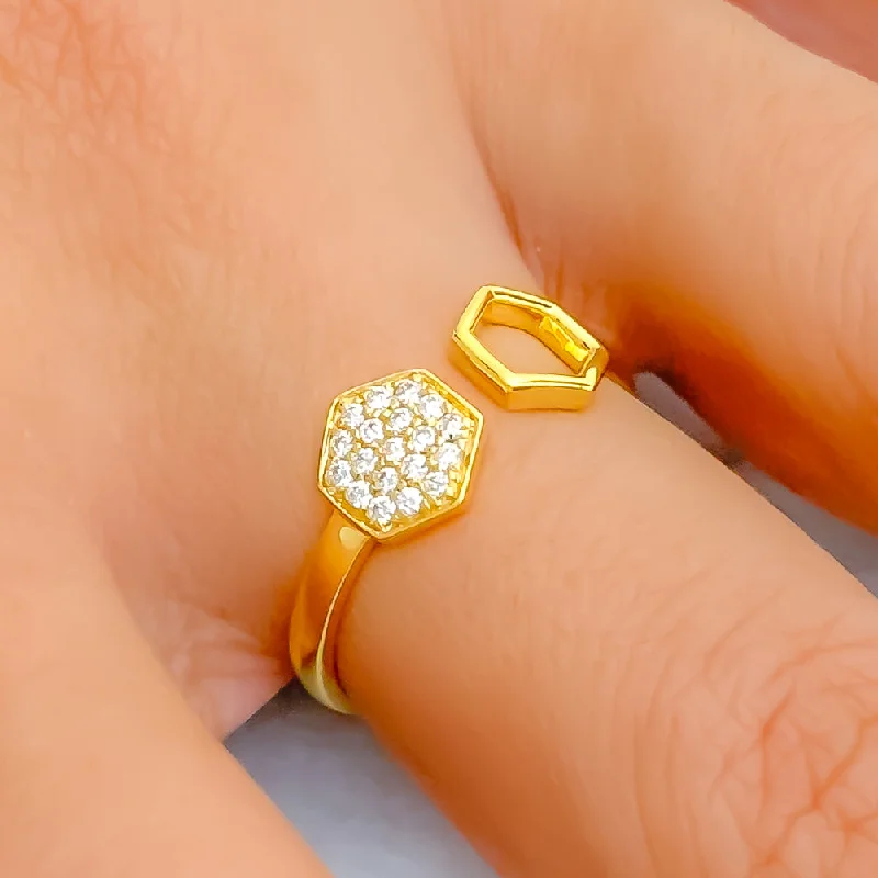 Women’s affordable engagement rings-Shimmering Hexagonal 18K Gold + Diamond Ring