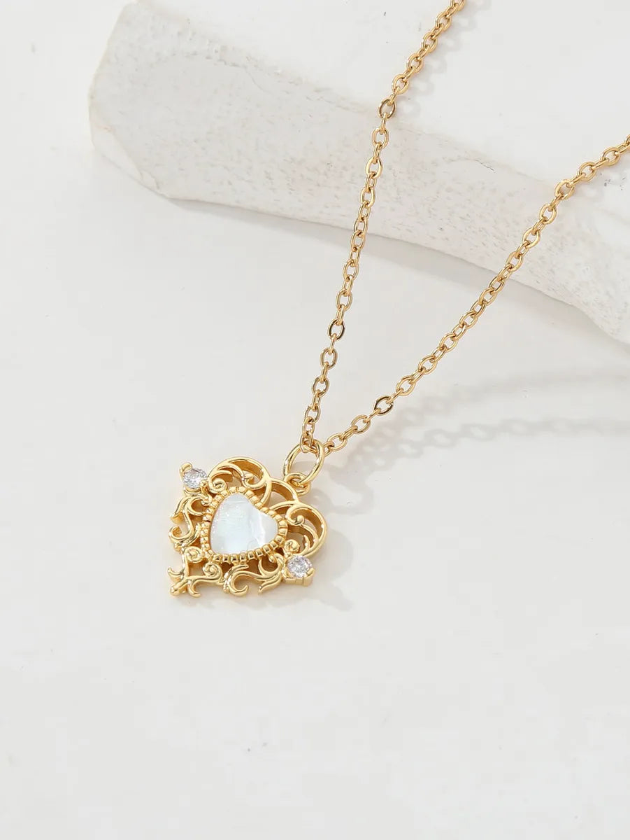 Women’s multi-strand necklaces-Copper 18K Gold Plated IG Style Heart Shape Inlay Zircon Pendant Necklace