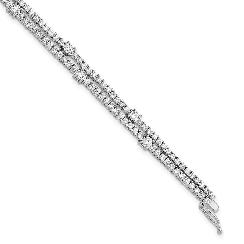 Women’s pearl bangle bracelets-Sterling Silver Rhodium-plated CZ Double Strand Bracelet-WBC-QG4178-7