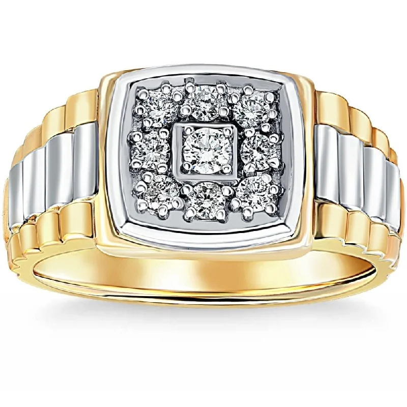 Women’s heart-shaped rings-3/8ct Diamond Mens Ring White & Yellow Gold Two Tone