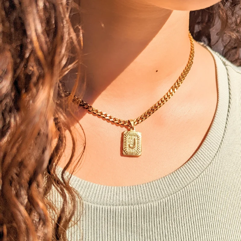 Women’s stackable necklaces-Initial Card Cuban Necklaces