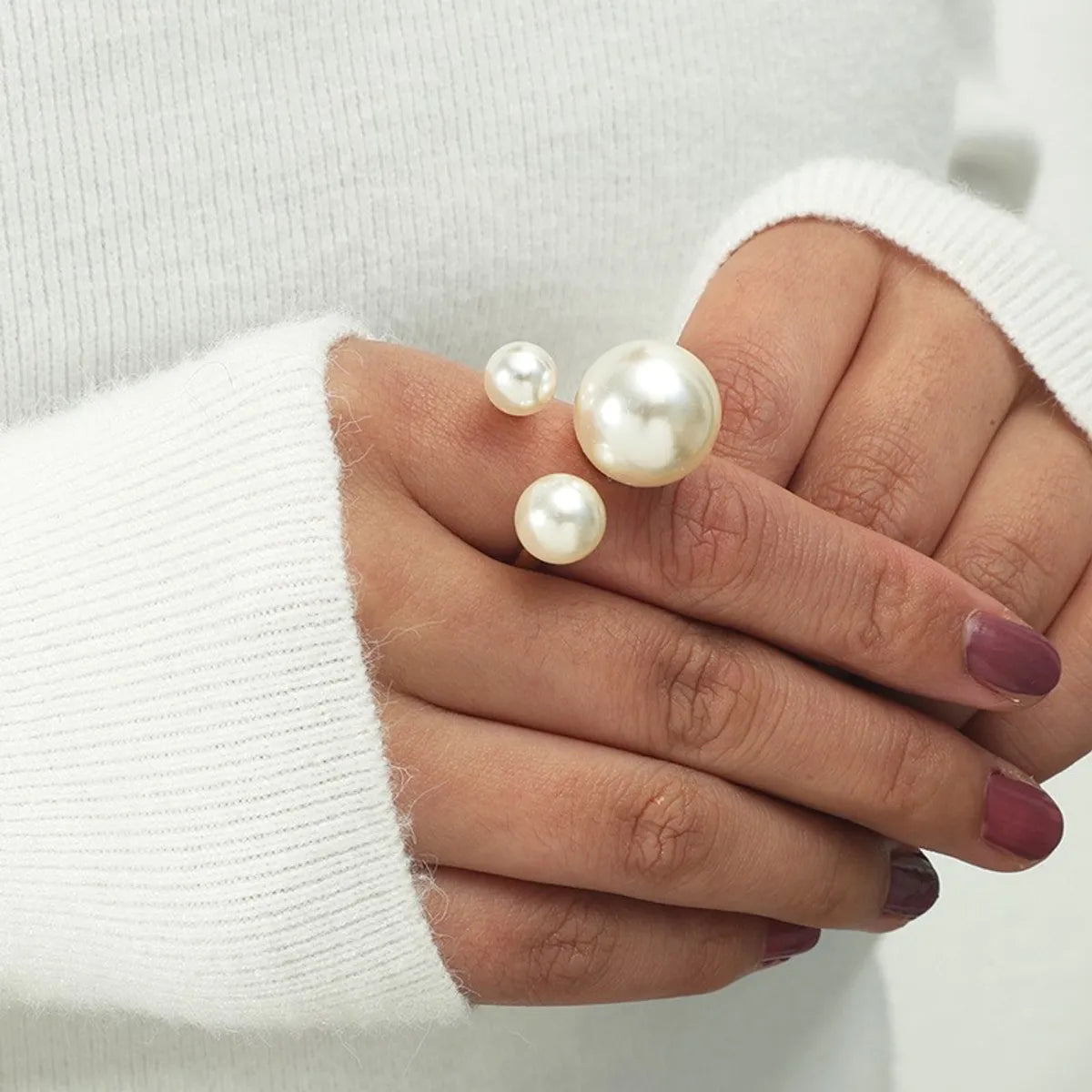 Women’s modern rings-1 Piece Elegant Round Artificial Pearls Alloy Wholesale Open Ring