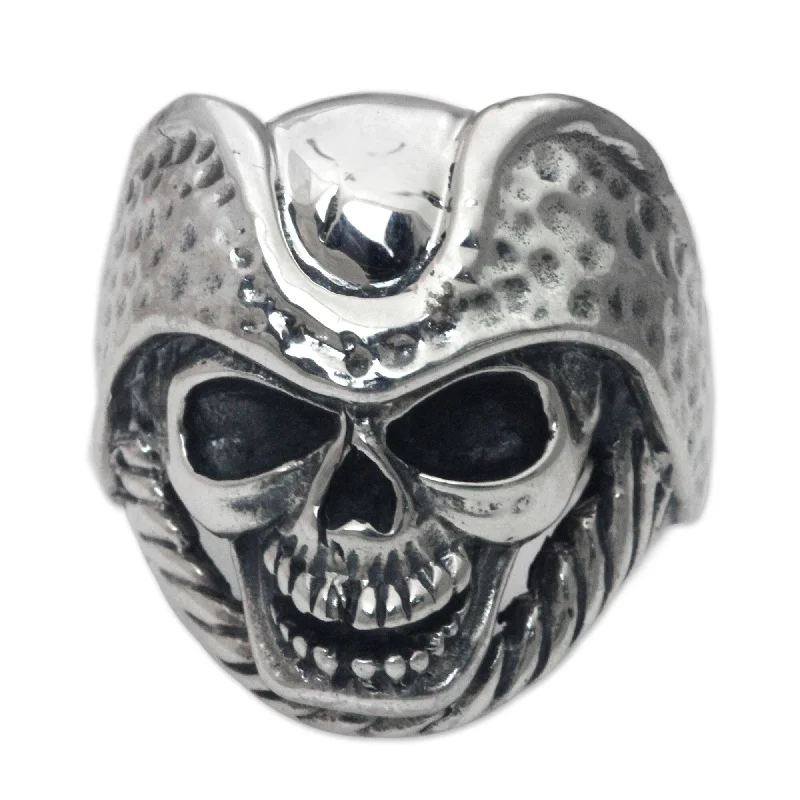 Women’s gemstone rings-NOVICA Handmade Monarch Skull Men's Sterling Silver Ring (Indonesia)